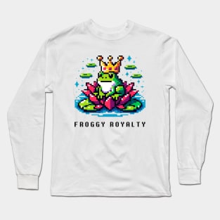 Pixel Frog King - 8bit Crowned Amphibian Art Long Sleeve T-Shirt